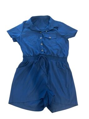 SHEIN Blue Short-Sleeve Drawstring Romper